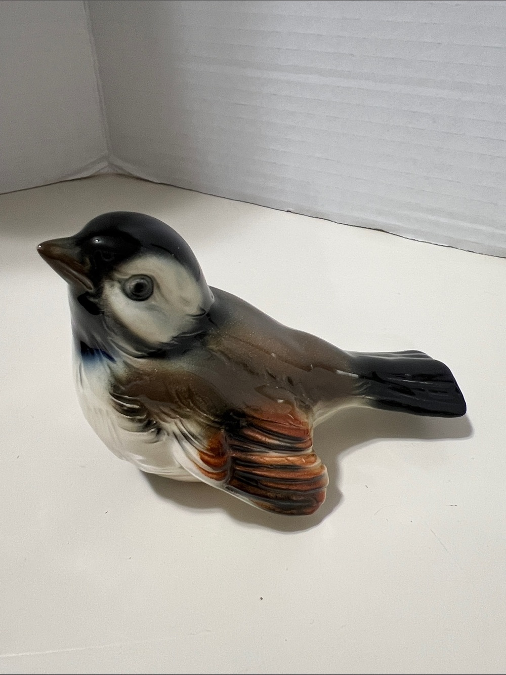 Goebel Ceramic Songbird Figurine in Brown, Black, White